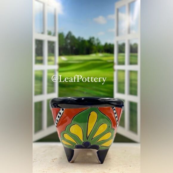 Talavera Planter Pot Hand-Painted Mexican Ceramic Indoor Outdoor Succulent Pot - Picture 8 of 11